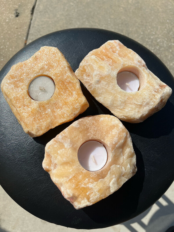 Orange Calcite Candle Holder