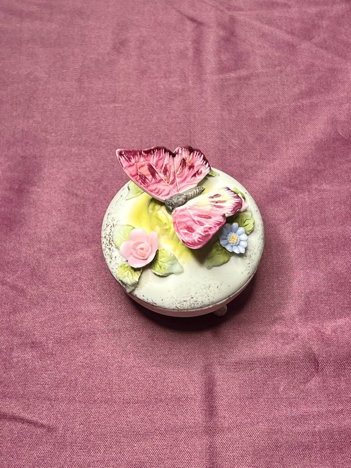 Vintage Lefton Bisque Porcelain Butterfly Trinket Box