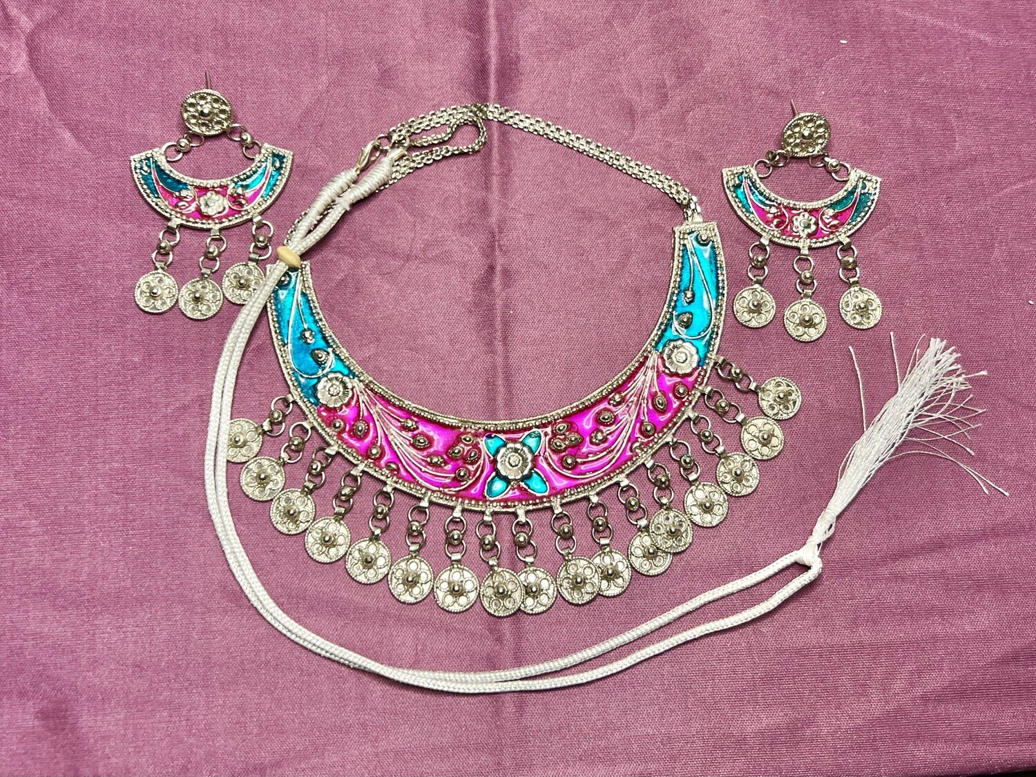 Romani Goddess Disc Necklace and Matching Earrings