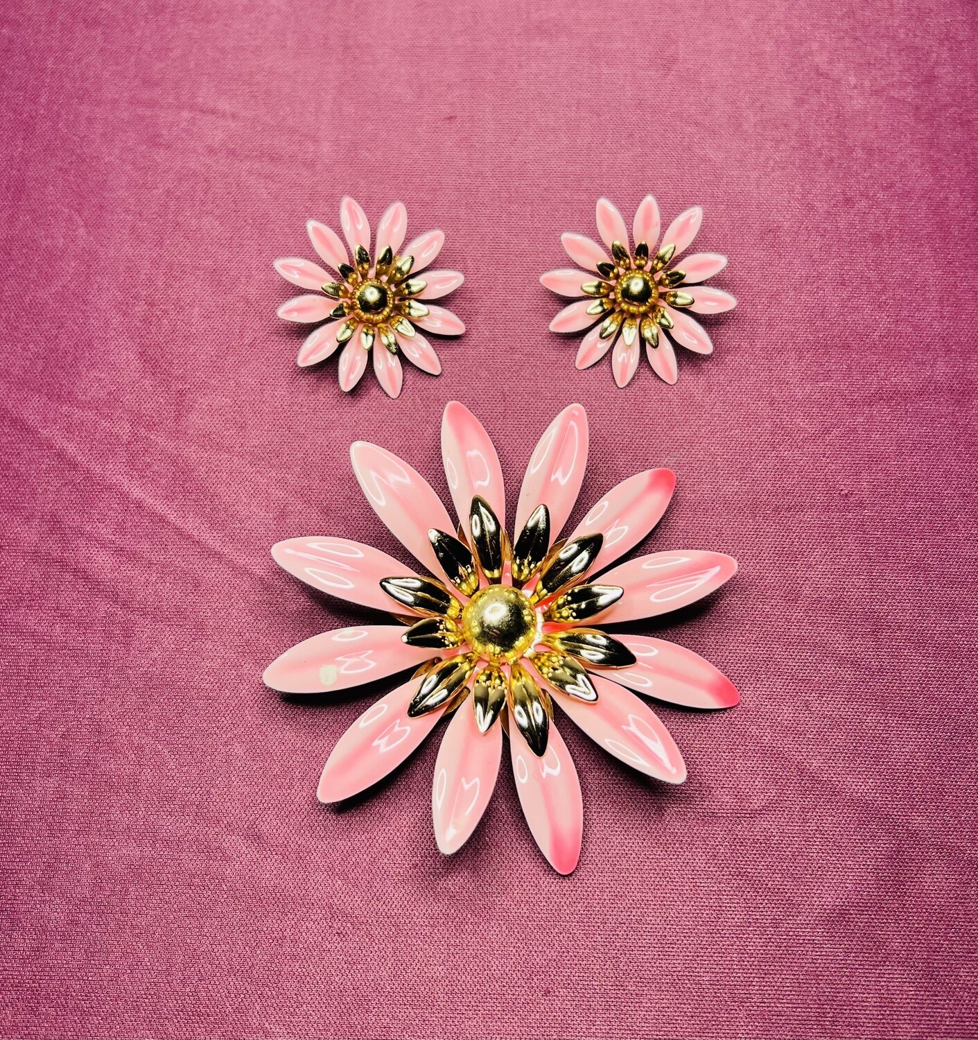 Sarah Coventry Daisy Enamel Brooch Earrings Set