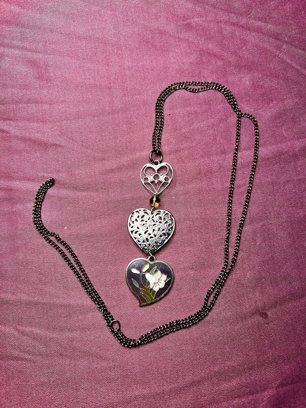 Cloissone Triple Heart Charm Necklace