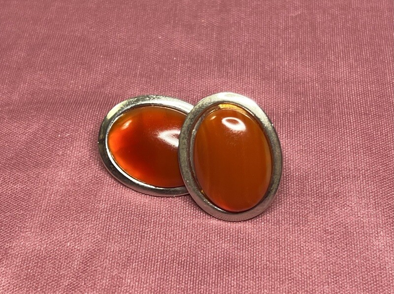 Sterling Silver Cornelian Gemstone Earrings - 80s