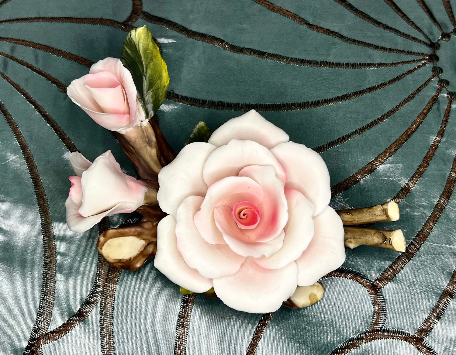 Vintage Pink Rose Porcelain Figurine - Capodimonte