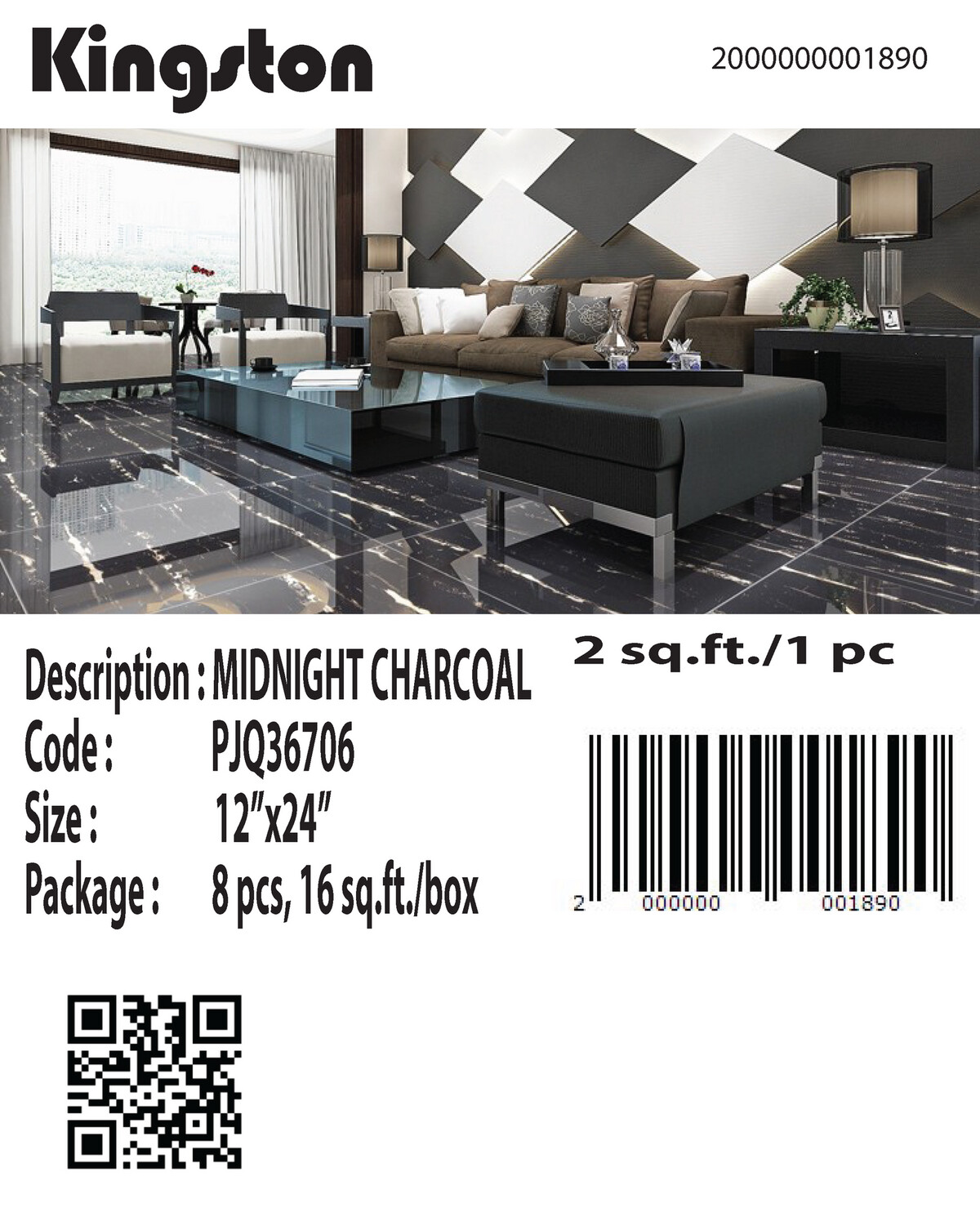 PJQ36706 (12X24) MIDNIGHT CHARCOAL
