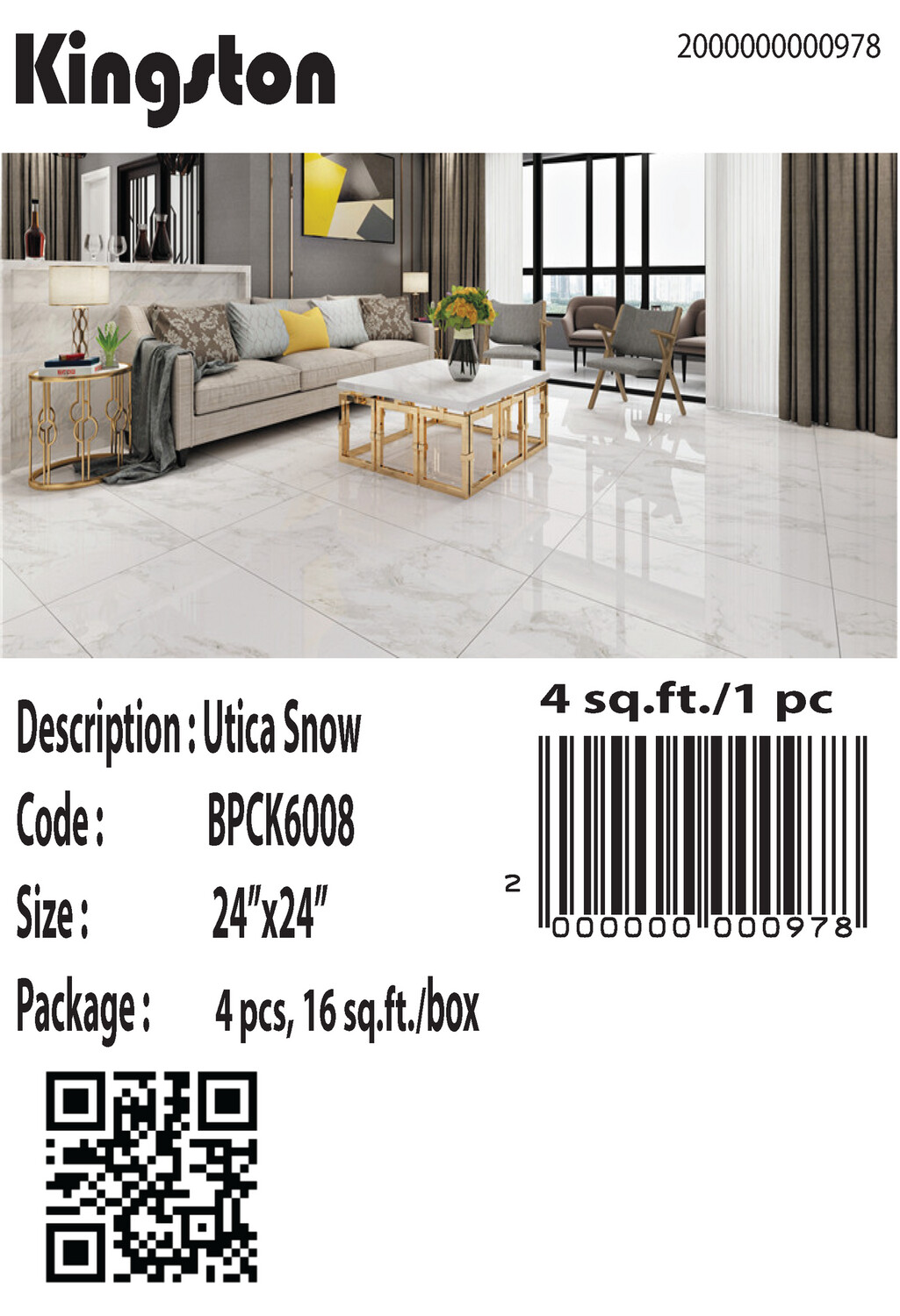BPCK6008 UTICA SNOW (24X24)