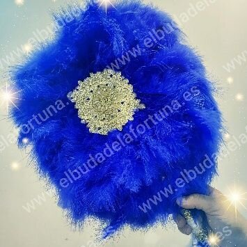 Abanico grande estilo pai pai, plumas azules, Yemayá.
