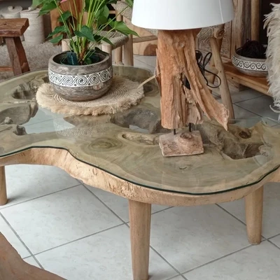 Mesa madera  Suar y cristal