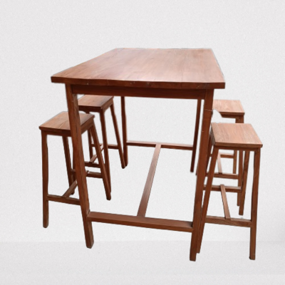 Mesa bar madera Teka y cuatro taburetes