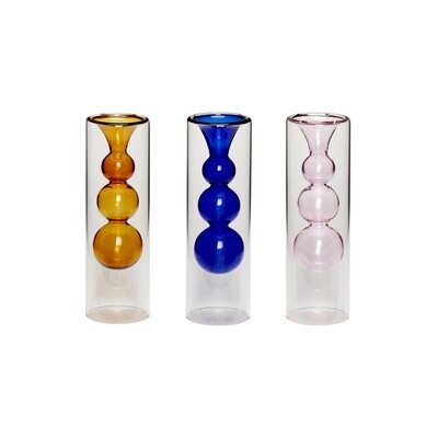 Hübsch Vazen set - amber, blauw en roze - 3 stuks