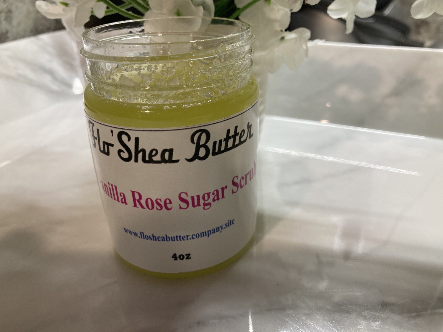 Flo'Shea Butter Vanilla-Rose Sugar Scrub 4oz