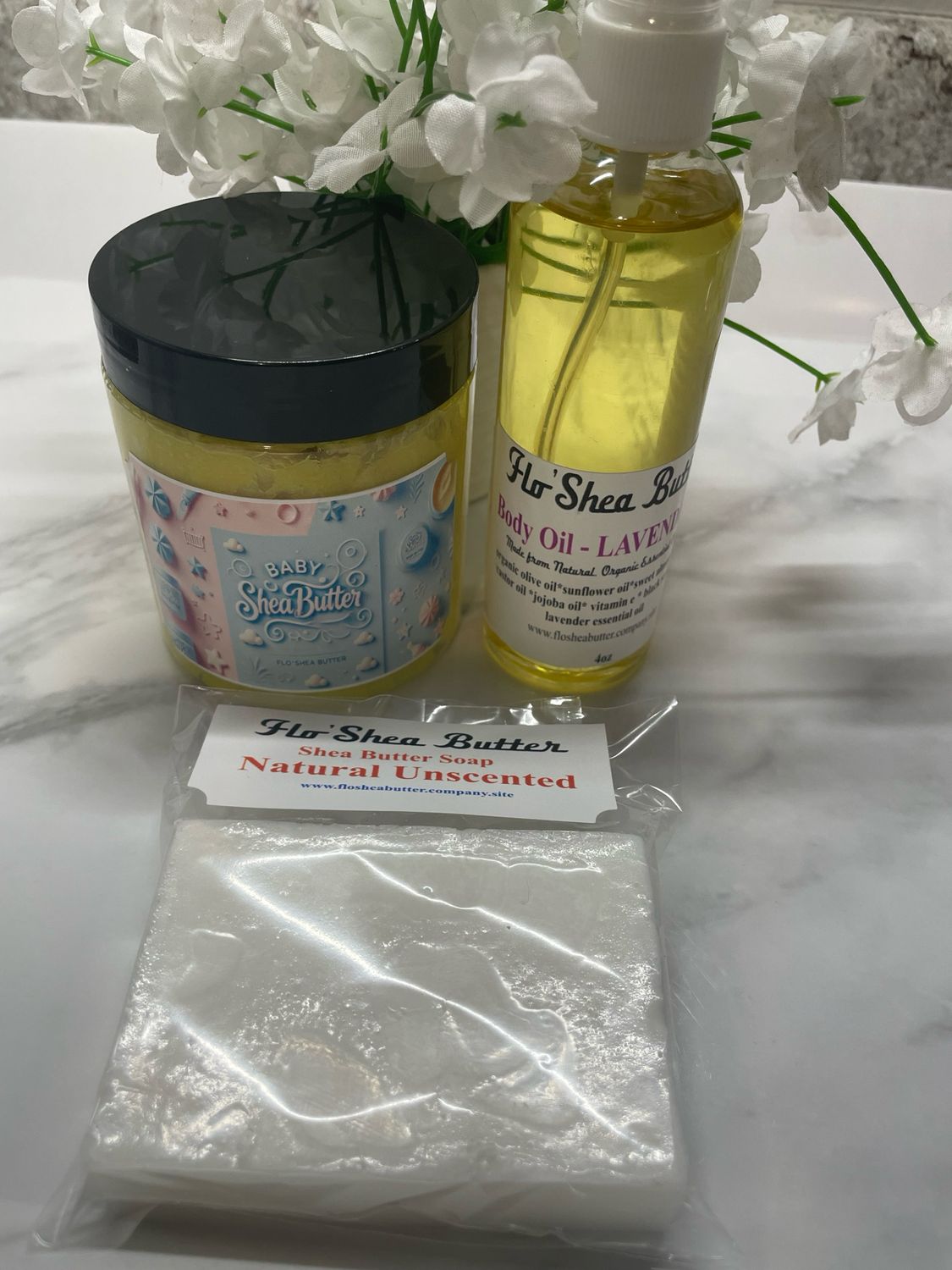Flo'Shea Butter Essentials: Baby Shea Body Butter 3-Step Care Kit