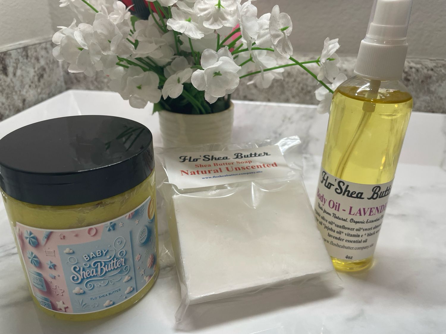 Flo'Shea Butter Essentials: Baby Shea Body Butter 3-Step Care Kit