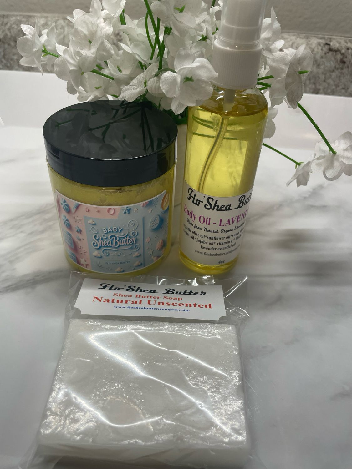 Flo'Shea Butter Essentials: Baby Shea Body Butter 3-Step Care Kit