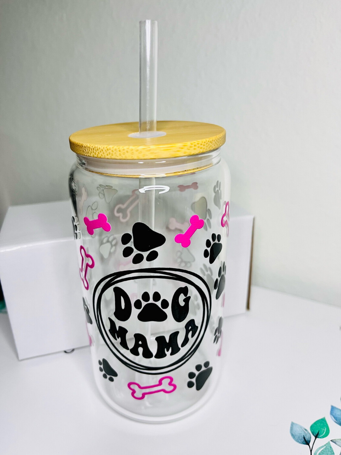 Dog Mom 16oz Glass Cup
