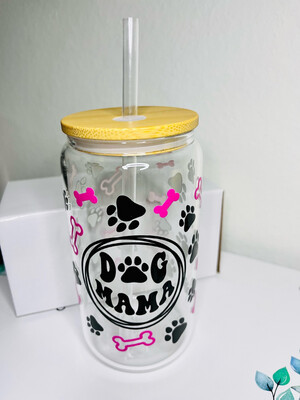 Dog Mom 16oz Glass Cup
