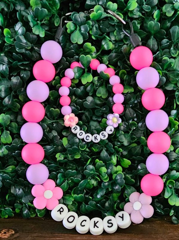 Blossom Bliss -Personalize beaded  Pink Purple  Dog Collar/Necklace