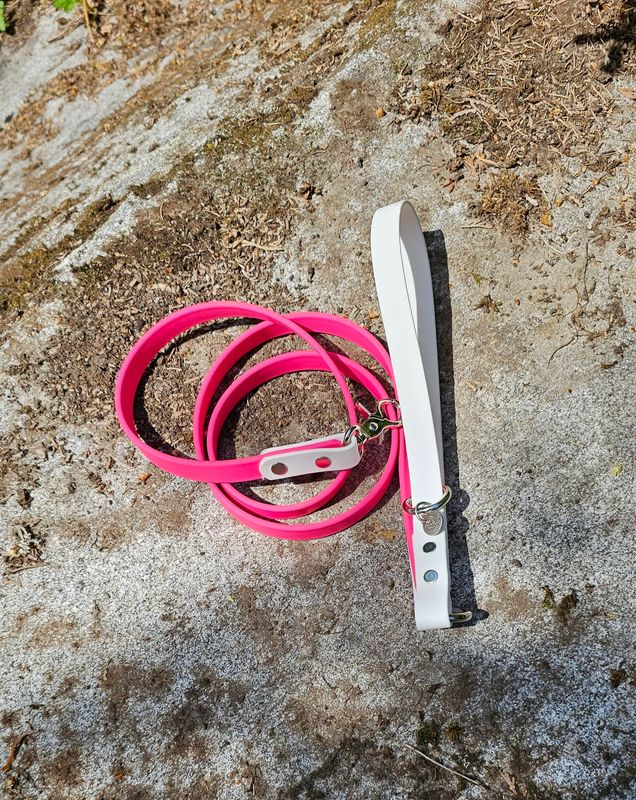 Two Pink &amp; White Biothane Dog Leash