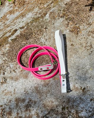 Two Pink &amp; White Biothane Dog Leash
