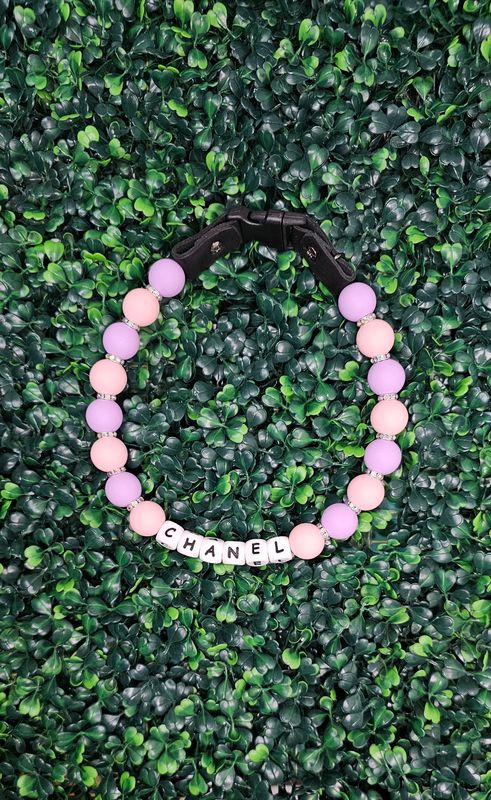  Personalized Pastel Pink &amp; Lavender Beaded Dog Collar 