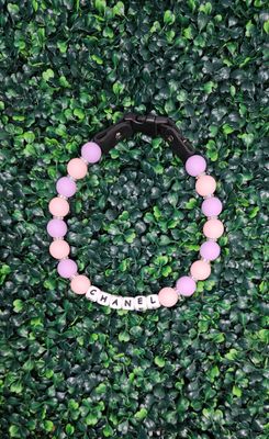  Personalized Pastel Pink &amp; Lavender Beaded Dog Collar 