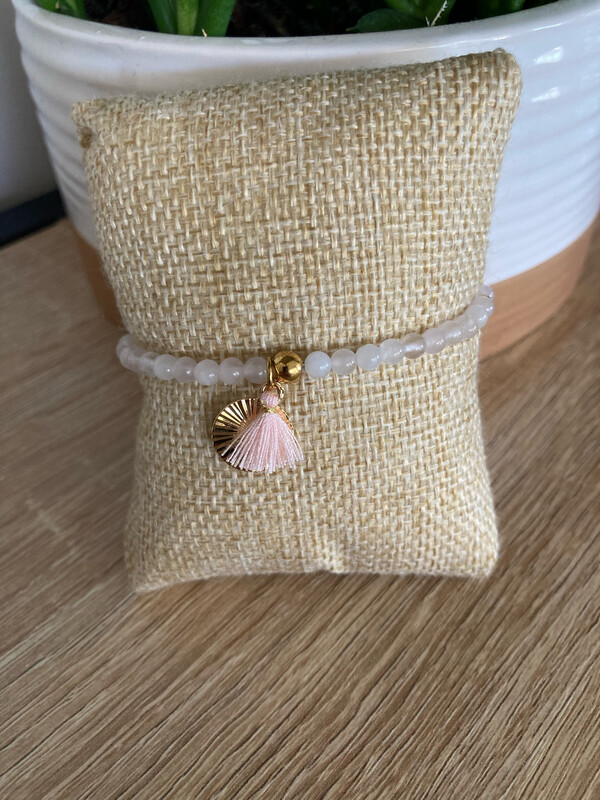 Bracelet Quartz rose pompon
