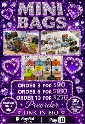 MINI BAGS - PREORDER - PayPal (Pay in 4) &amp; PayId available - Free shipping Australia wide - Please note which mini bags in the comments