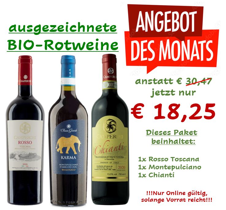 ! ANGEBOT DES MONATS ! 3 ausgezeichnete BIO-ROTWEINE