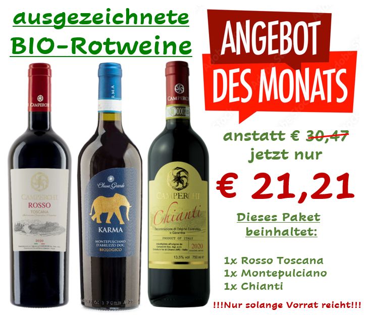 ! ANGEBOT DES MONATS ! 3 ausgezeichnete BIO-ROTWEINE ! ANGEBOT DES MONATS ! 3 ausgezeichnete BIO-ROTWEINE