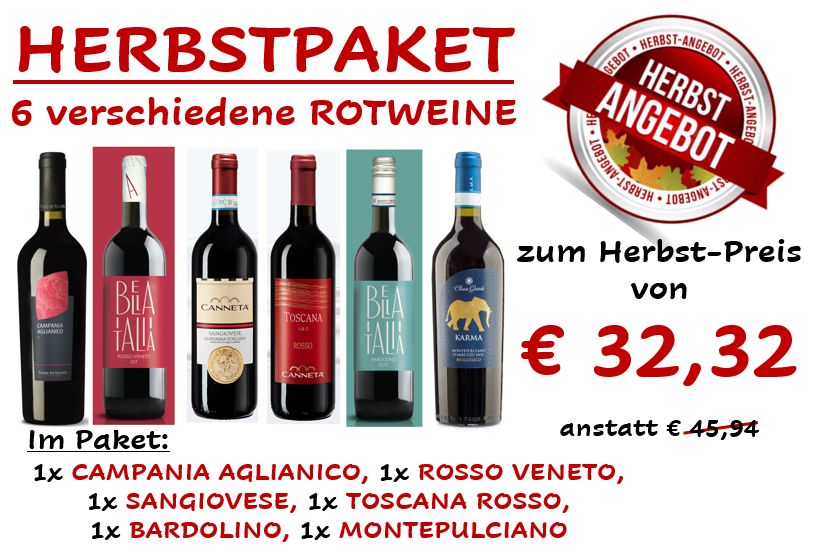 ! HERBSTPAKET ! 6 verschiedene Rotweine
