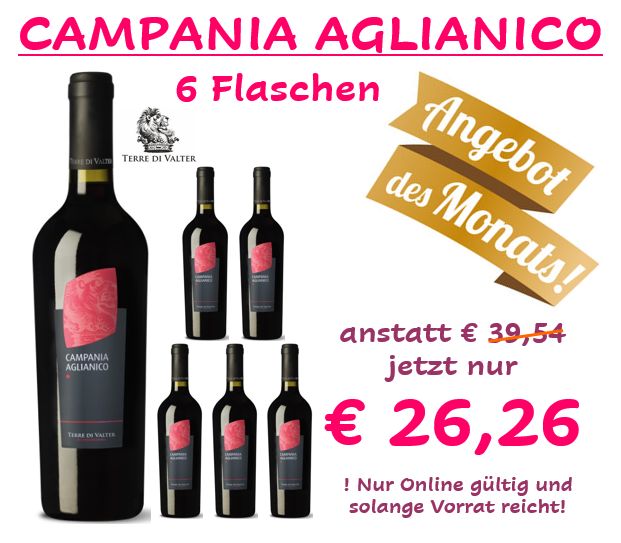 "ANGEBOT DES MONATS" 6 Flaschen CAMPANIA AGLIANICO I.G.T.