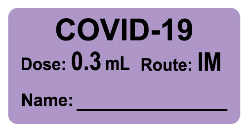 COVID-19 Vaccine Label, 0.3mL/Dose, IM/Route