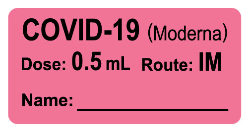 COVID-19 Vaccine Label (Moderna), 0.5mL/Dose, IM/Route