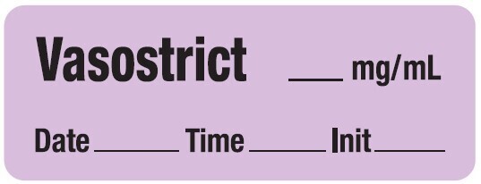 Vasostrict  ___mg/mL - Date, Time, Init. (VIOLET) Anesthesia Label