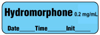 Hydromorphone 0.2 mg/mL - Date, Time, Init. Anesthesia Drug Syringe Labels
