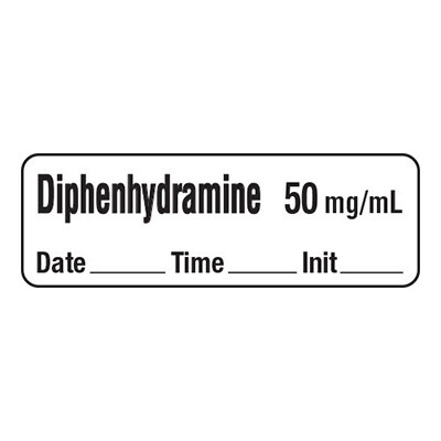 Diphenhydramine 50mg/mL - Date, Time, Init. Anesthesia Label