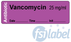 Vancomycin 25 mg/ml - Date, Time, Init. Antibiotic Syringe Label