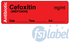 Cefoxitin (MEFOXIN) mg/ml - Date, Time, Init. Antibiotic Syringe Label