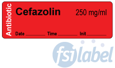 Cefazolin 250 mg/ml - Date, Time, Init. Antibiotic Syringe Label