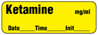 Ketamine mg/ml - Date, Time, Init. Anesthesia Label