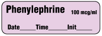 Phenylephrine 100 mcg/ml - Date, Time, Init. Anesthesia Label