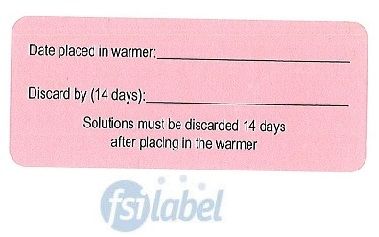 Date placed in warmer (14 Days) Label
