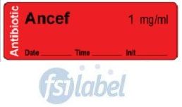 Ancef 1 mg/ml - Date, Time, Init. Antibiotic Syringe Label