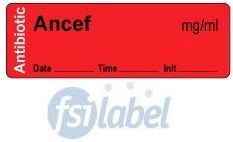 Ancef mg/ml - Date, Time, Init. Antibiotic Syringe Label