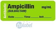Ampicillin (SULBACTAM) mg/mL - Date, Time, Init. Antibiotic Syringe Label