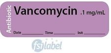 Vancomycin .1 mg/mL - Date, Time, Init. Antibiotic Syringe Label