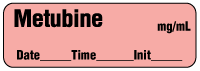 Metubine mg/mL - Date, Time, Init. Anesthesia Label