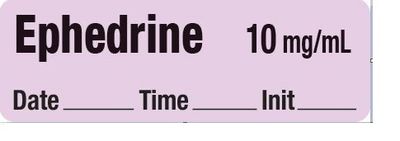 Ephedrine 10 mg/mL - Date, Time, Init. Anesthesia Label