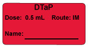 DTaP Dose: 0.5 mL/Route: IM  Immunization Label