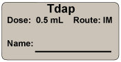 Tdap Dose: 0.5 mL/Route: IM  Immunization Label