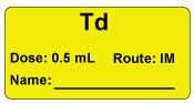 Td Dose: 0.5 mL/Route: IM  Immunization Label